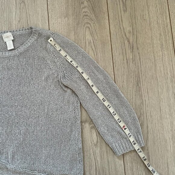 Chico's Women Knit Sweater 3/4 Sleeve Slit Side Asymmetric Hem Neutral Size 0 - Picture 5 of 7